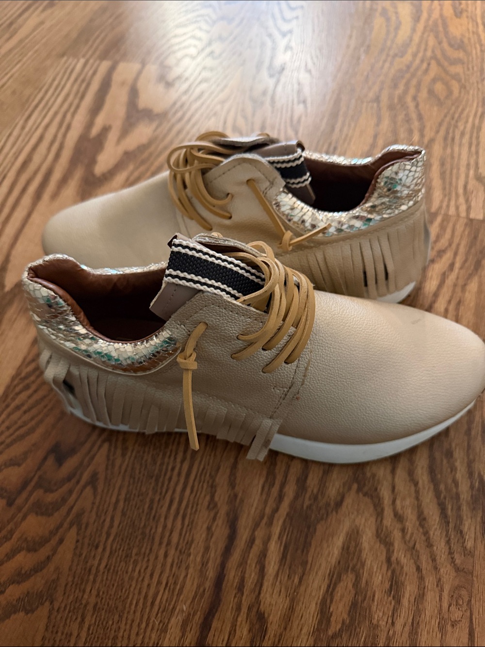 ShuShop Beige and Gold Fringe Sneakers - Size 7 1/2